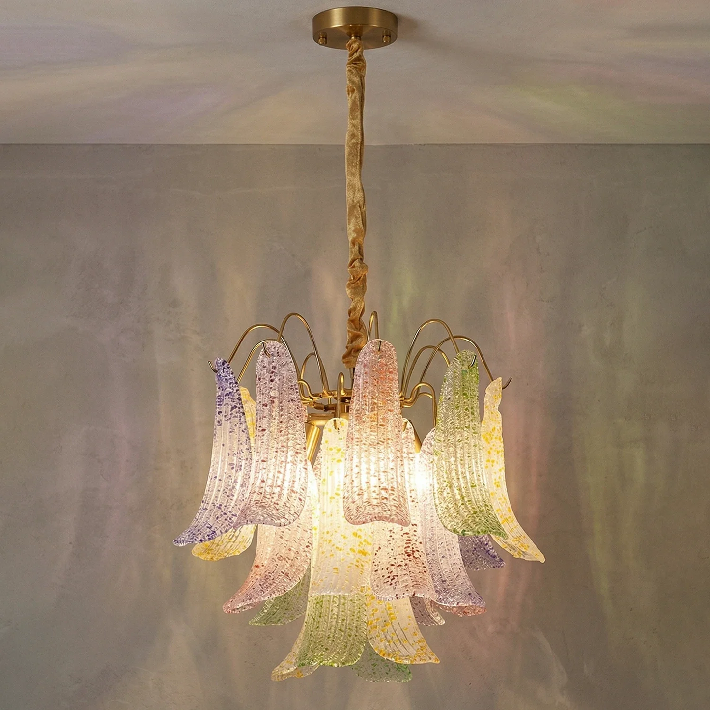 Hand-blown Wave Point Murano Glass Chandelier