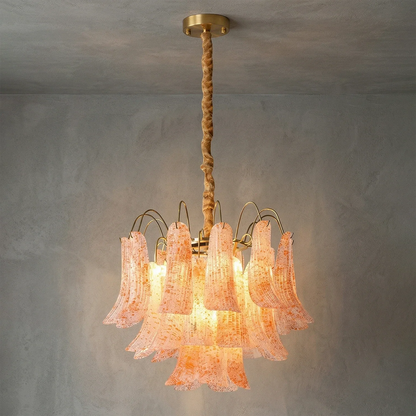 Hand-blown Wave Point Murano Glass Chandelier