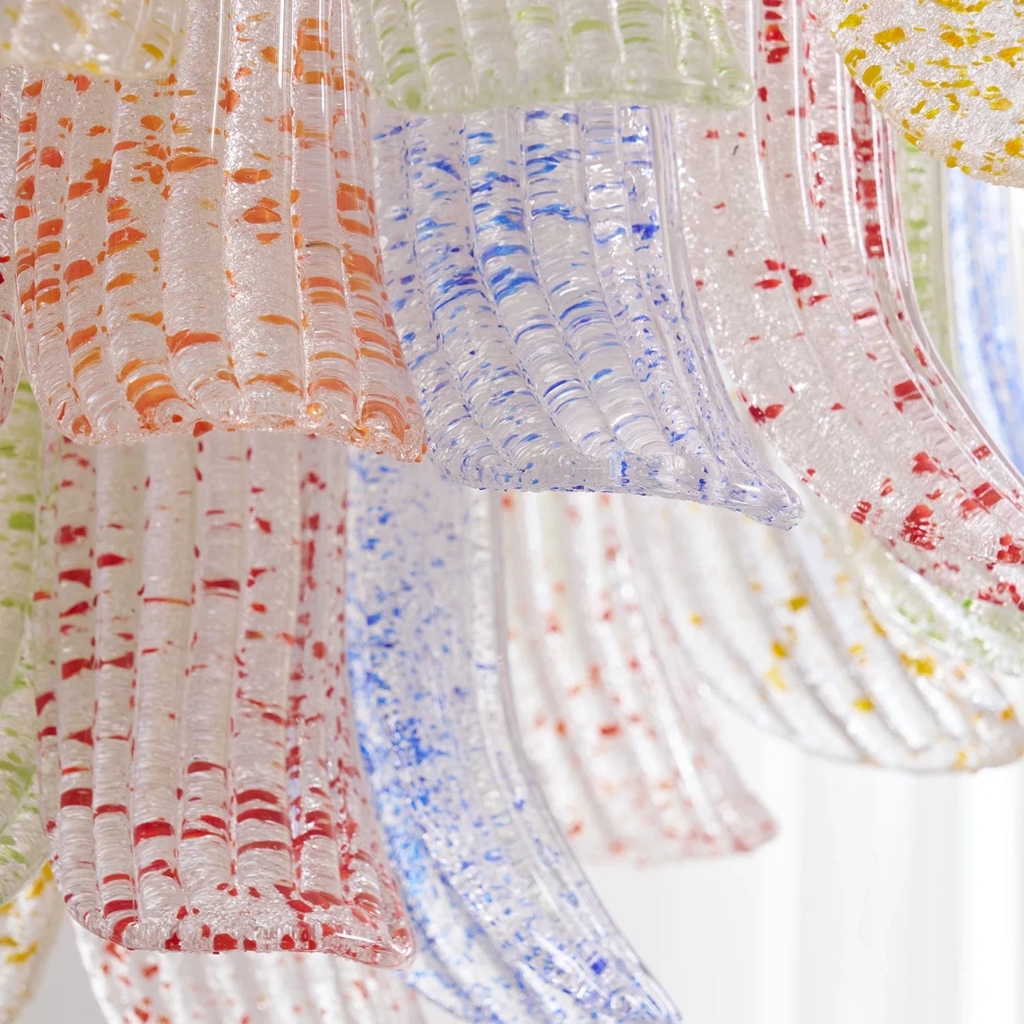 Hand-blown Wave Point Murano Glass Chandelier