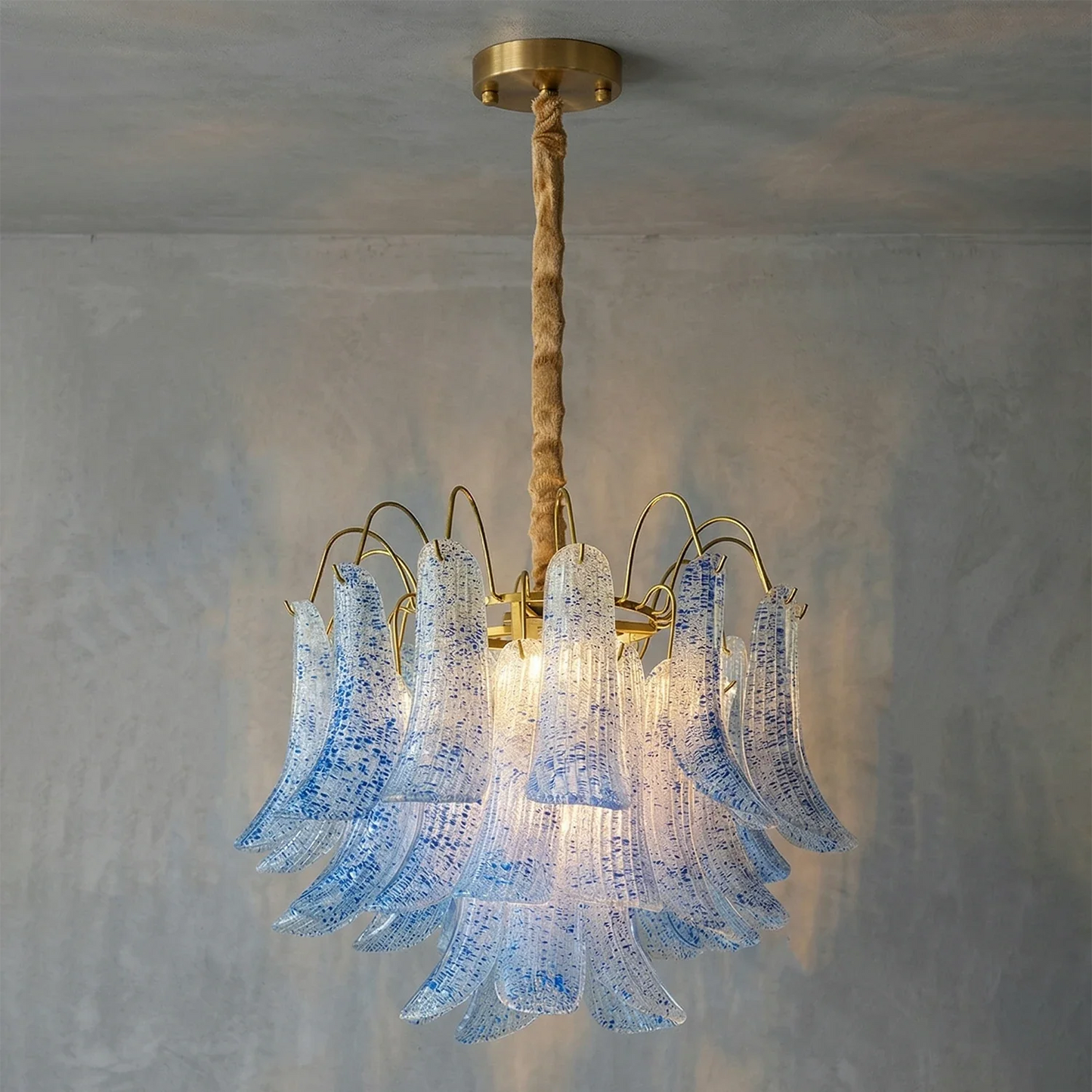 Hand-blown Wave Point Murano Glass Chandelier