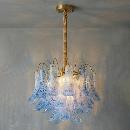 Hand-blown Wave Point Murano Glass Chandelier