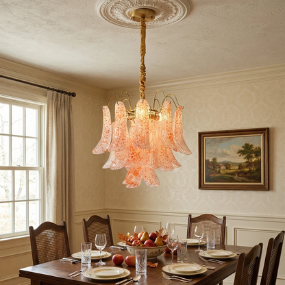 Hand-blown Wave Point Murano Glass Chandelier