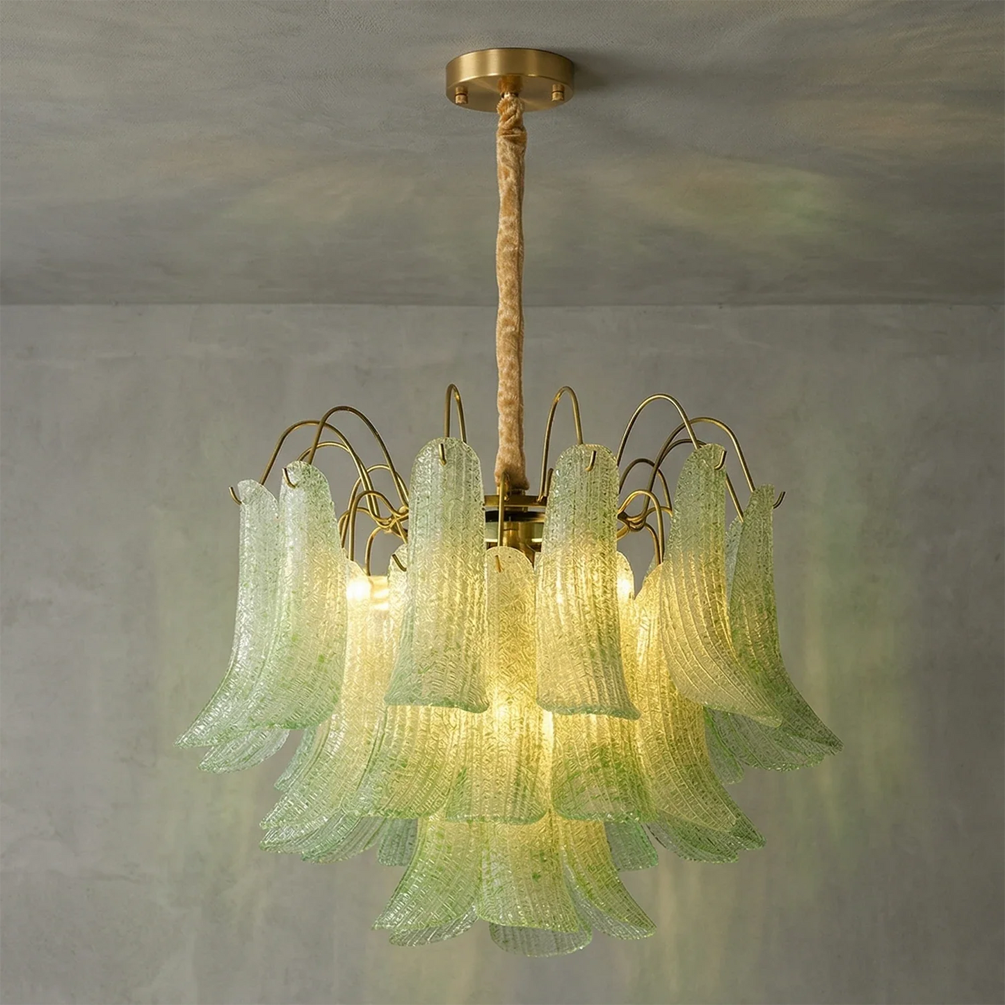 Hand-blown Wave Point Murano Glass Chandelier