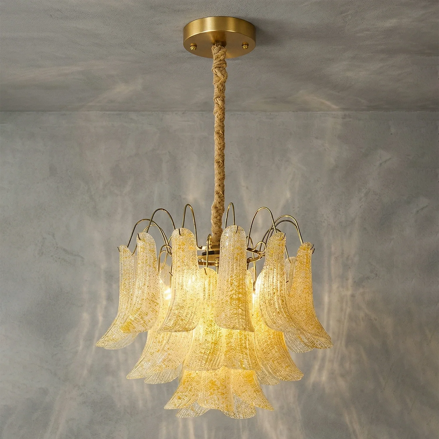 Hand-blown Wave Point Murano Glass Chandelier
