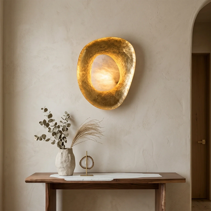Hand-Crafted Hammered Metal Lotus Leaf Wall Sconce