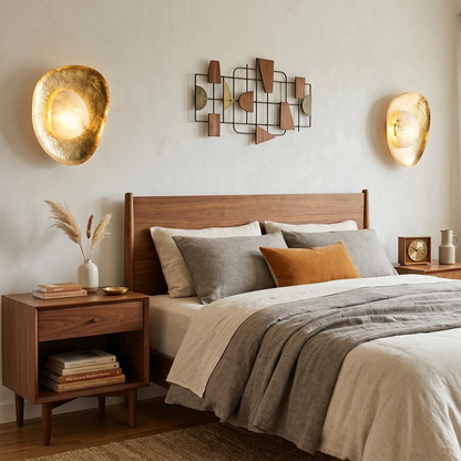Hand-Crafted Hammered Metal Lotus Leaf Wall Sconce