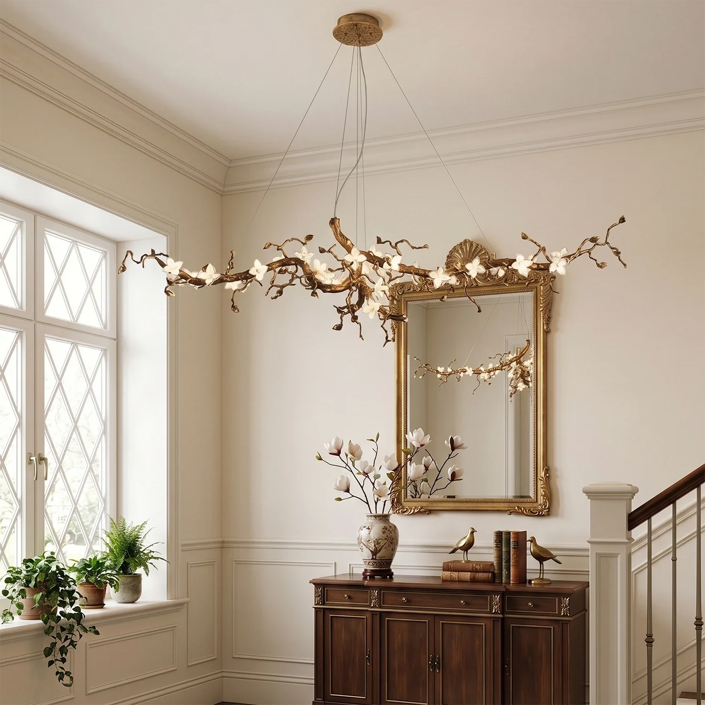 Handcrafted Sculptural Floral Branch Chandelier