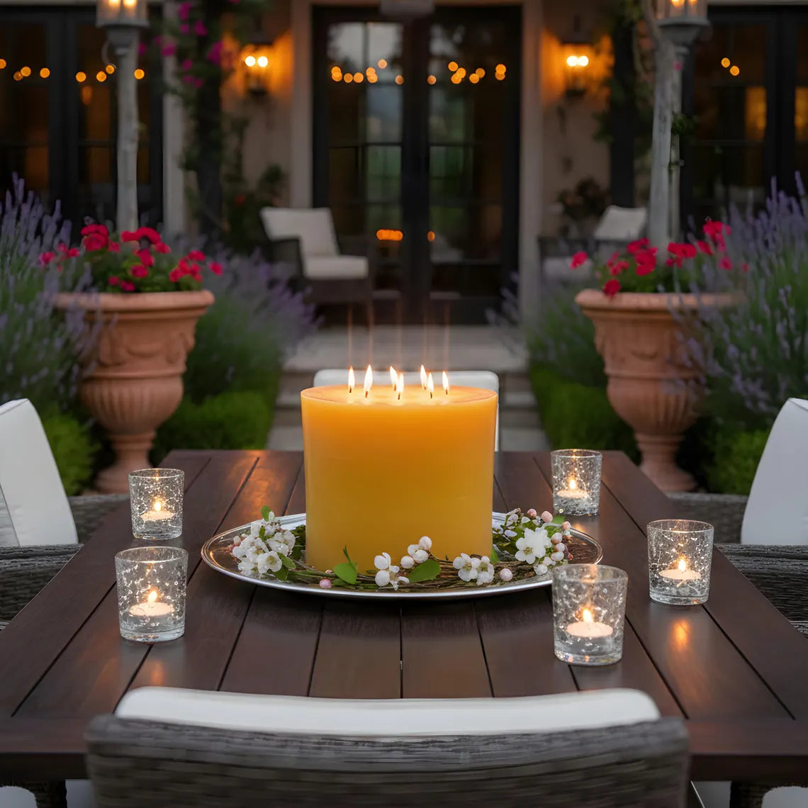 Bonfire Yellow Beeswax Candle Eight-Wick Luxury Statement Pillar 9″ Tall 8″ Wide