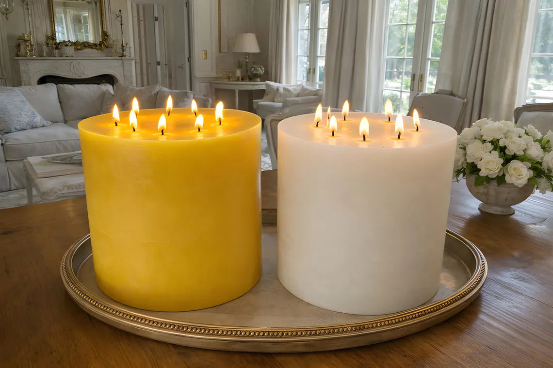 Bonfire Yellow Beeswax Candle Eight-Wick Luxury Statement Pillar 9″ Tall 8″ Wide