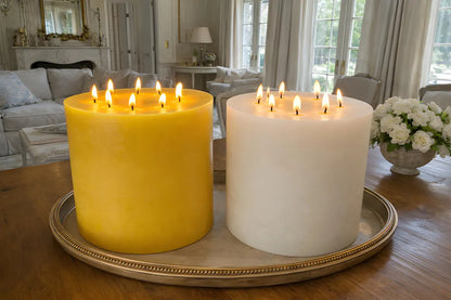 Bonfire Yellow Beeswax Candle Eight-Wick Luxury Statement Pillar 9″ Tall 8″ Wide