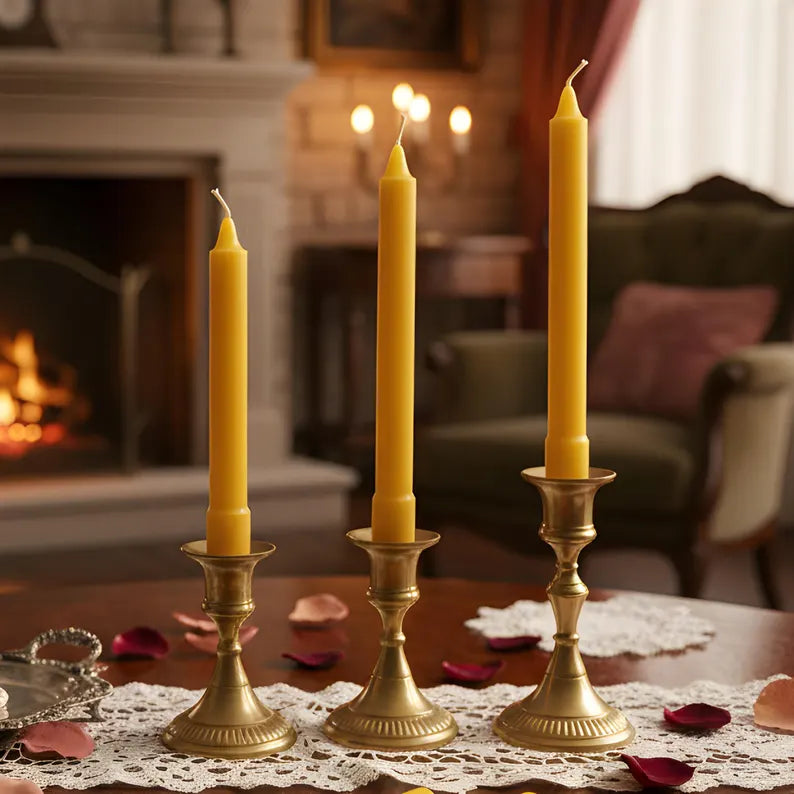 Colonial Beeswax Candle Sticks Straight Sided Set 6inch 8inch 10inch