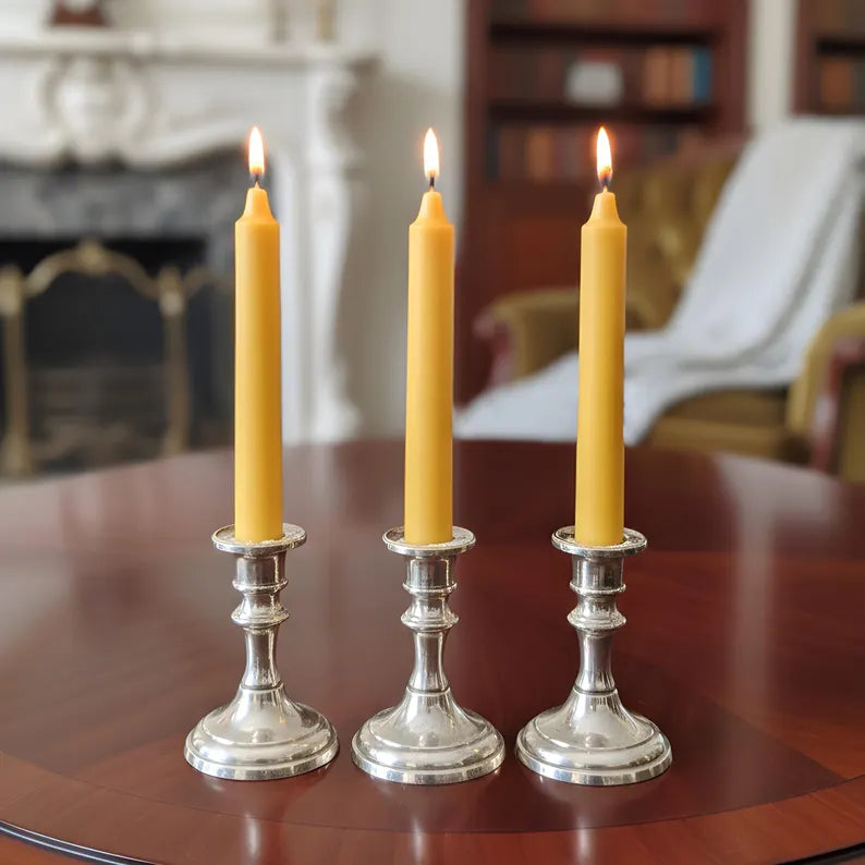 Colonial Beeswax Candle Sticks Straight Sided Set 6inch 8inch 10inch
