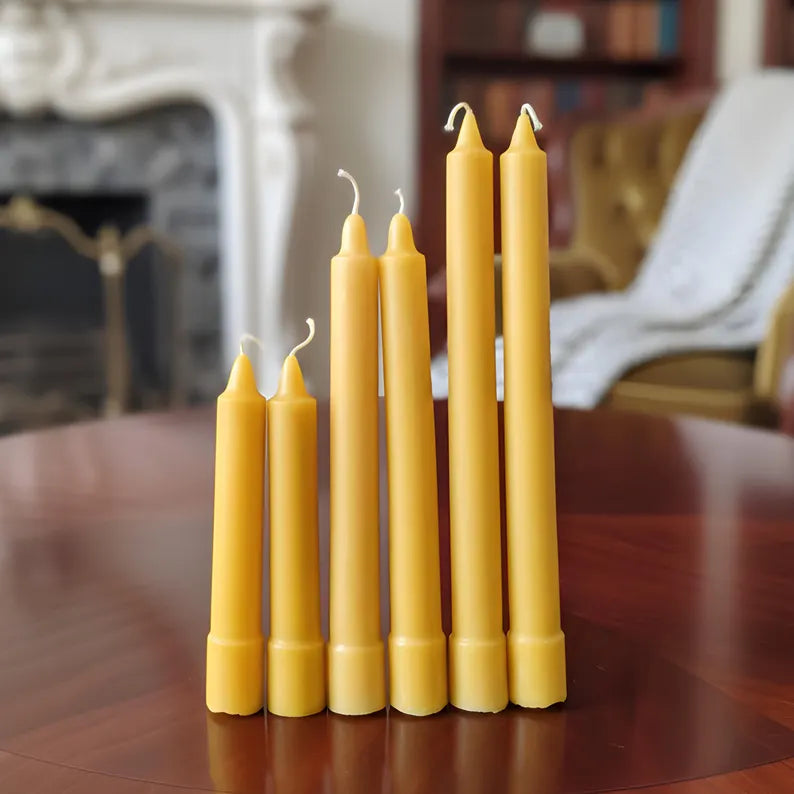 Colonial Beeswax Candle Sticks Straight Sided Set 6inch 8inch 10inch