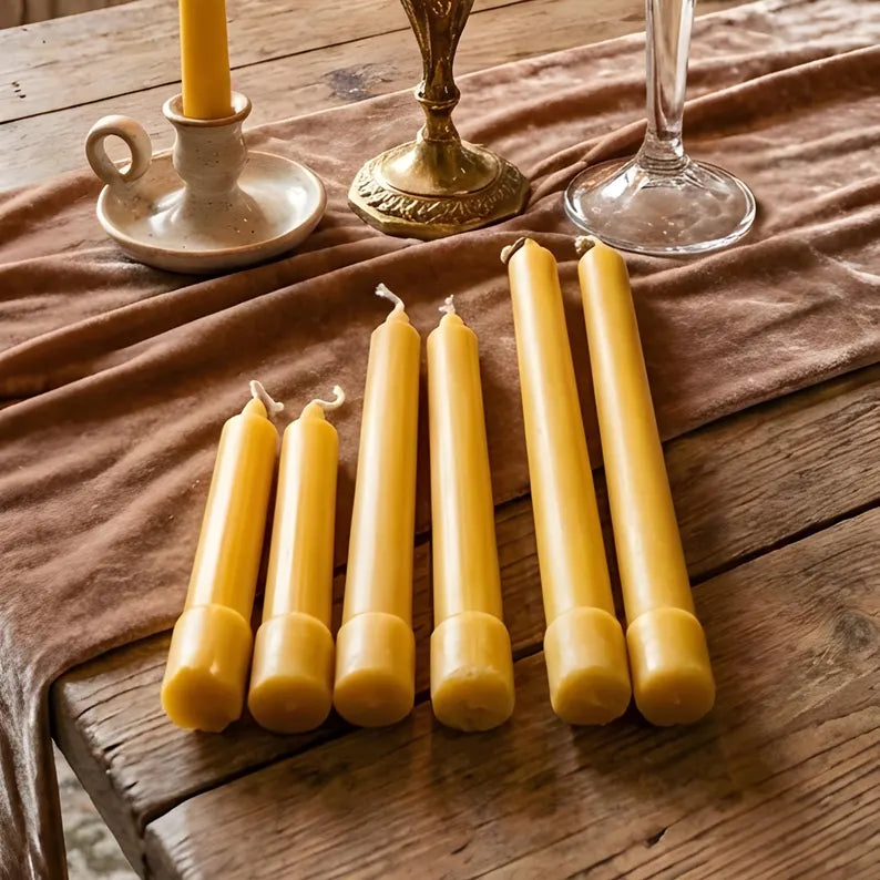 Colonial Beeswax Candle Sticks Straight Sided Set 6inch 8inch 10inch