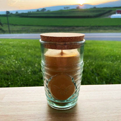 Beeswax Candle in Honeybee Glass Jar Spanish Recycled Glass