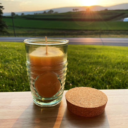 Beeswax Candle in Honeybee Glass Jar Spanish Recycled Glass