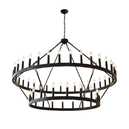 Yikrfiae Black Wagon Wheel Chandelier 2 Tier 54-Lights 60 Inch Extra Large Farmhouse Pendant Light Fixture, Round Rustic Hanging Lighting for Dining Room Kitchen Island Foyer Entryway