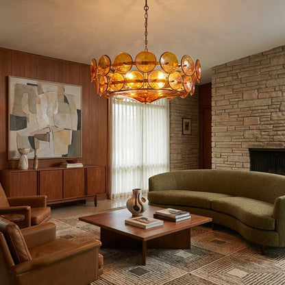 Italian Murano Style Glass Disc Chandelier