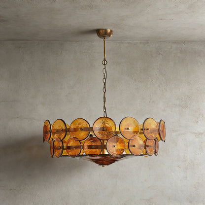 Italian Murano Style Glass Disc Chandelier