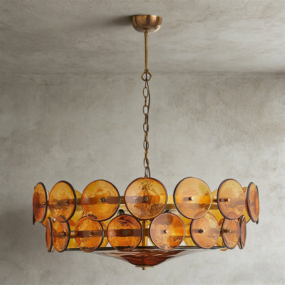 Italian Murano Style Glass Disc Chandelier