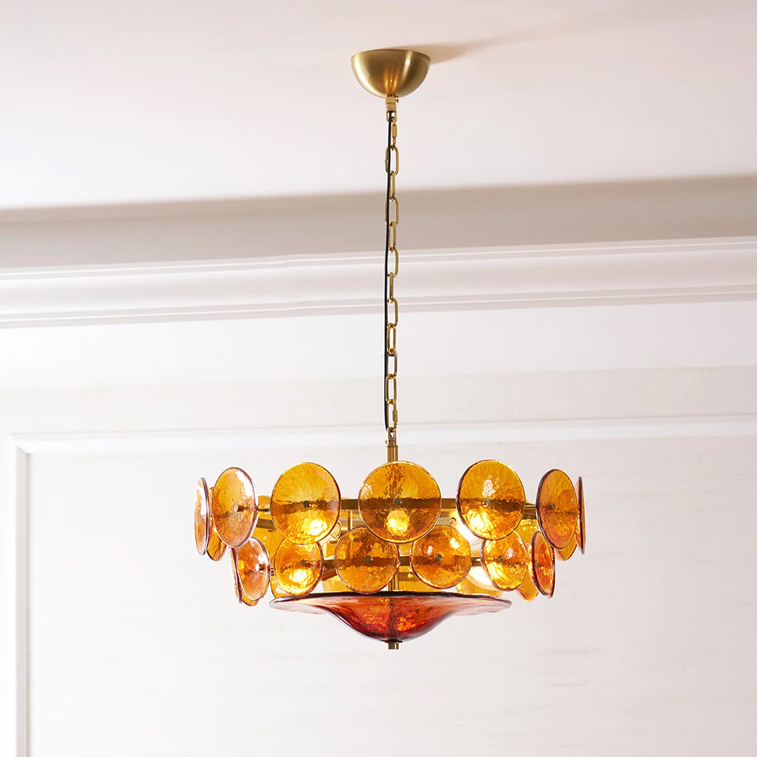 Italian Murano Style Glass Disc Chandelier