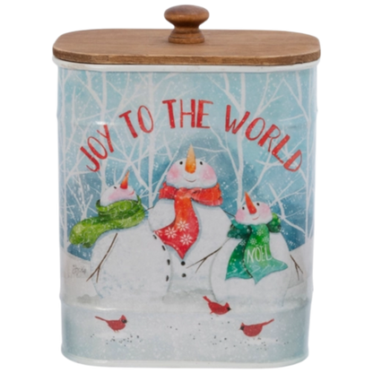 Snowman Canister with Wooden Lid -