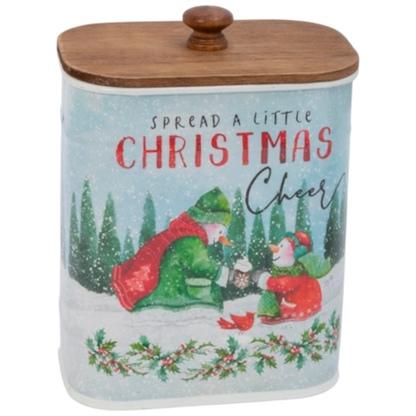 Snowman Canister with Wooden Lid -