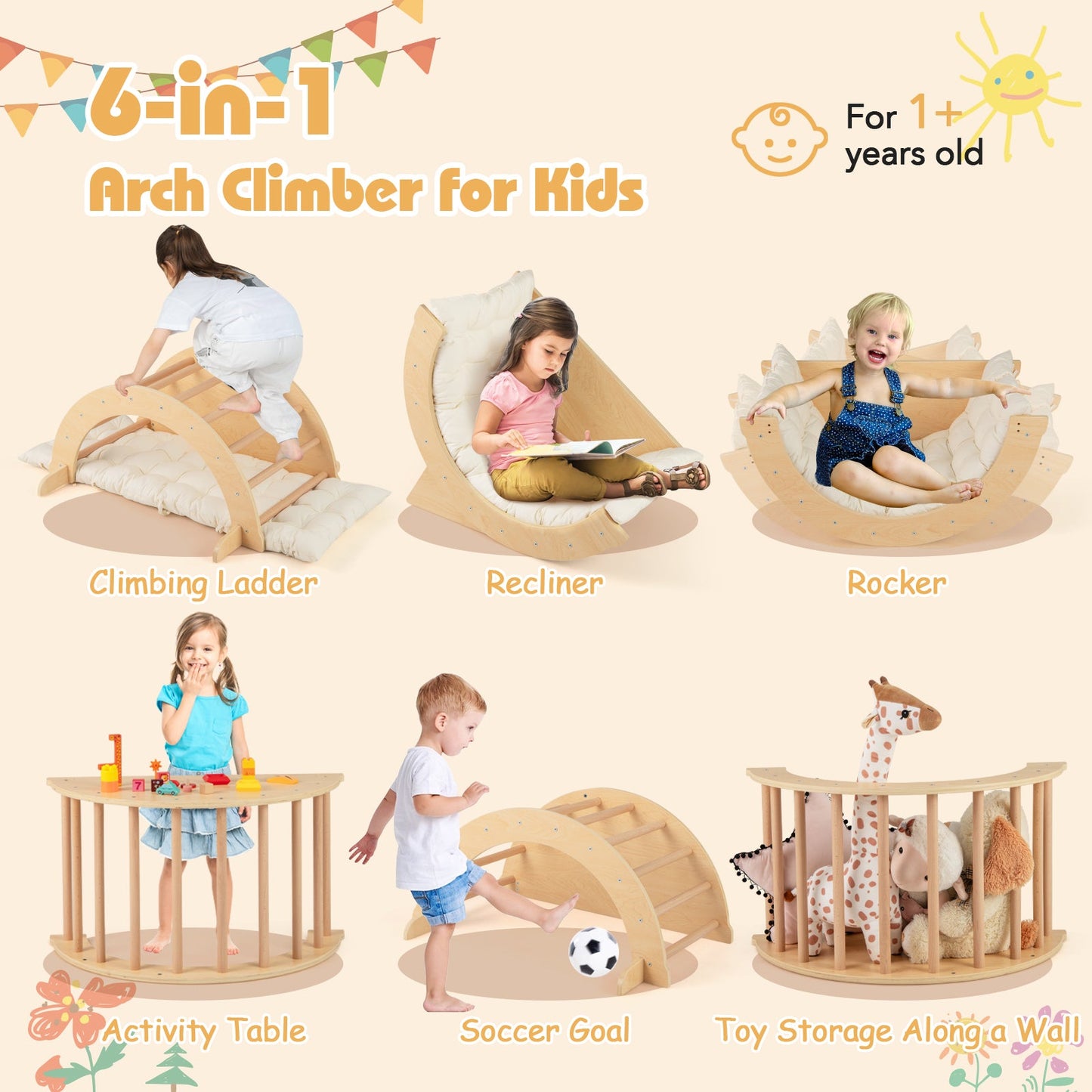 Kids Climbing Arch with Cushion Montessori Arch Climber/Rocker for Toddlers