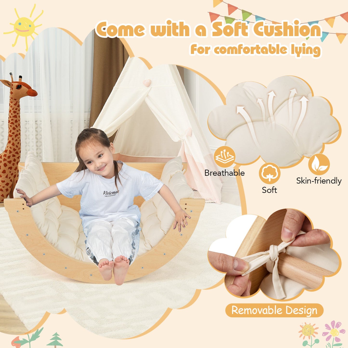 Kids Climbing Arch with Cushion Montessori Arch Climber/Rocker for Toddlers
