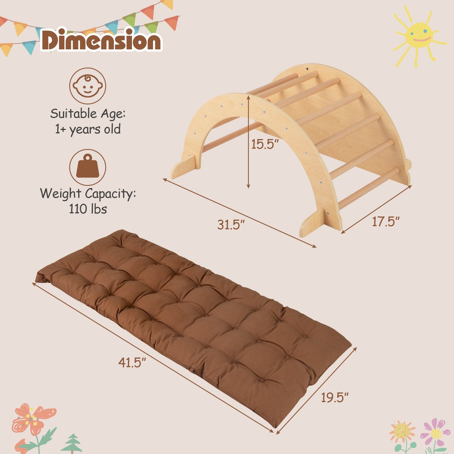 Kids Climbing Arch with Cushion Montessori Arch Climber/Rocker for Toddlers