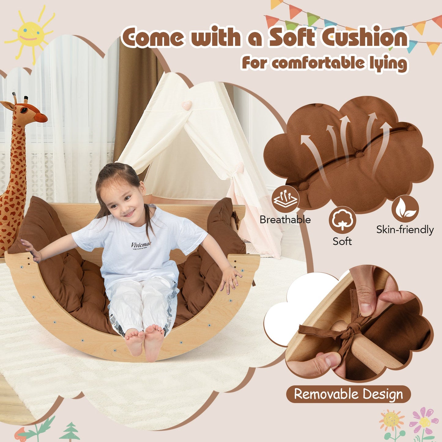 Kids Climbing Arch with Cushion Montessori Arch Climber/Rocker for Toddlers