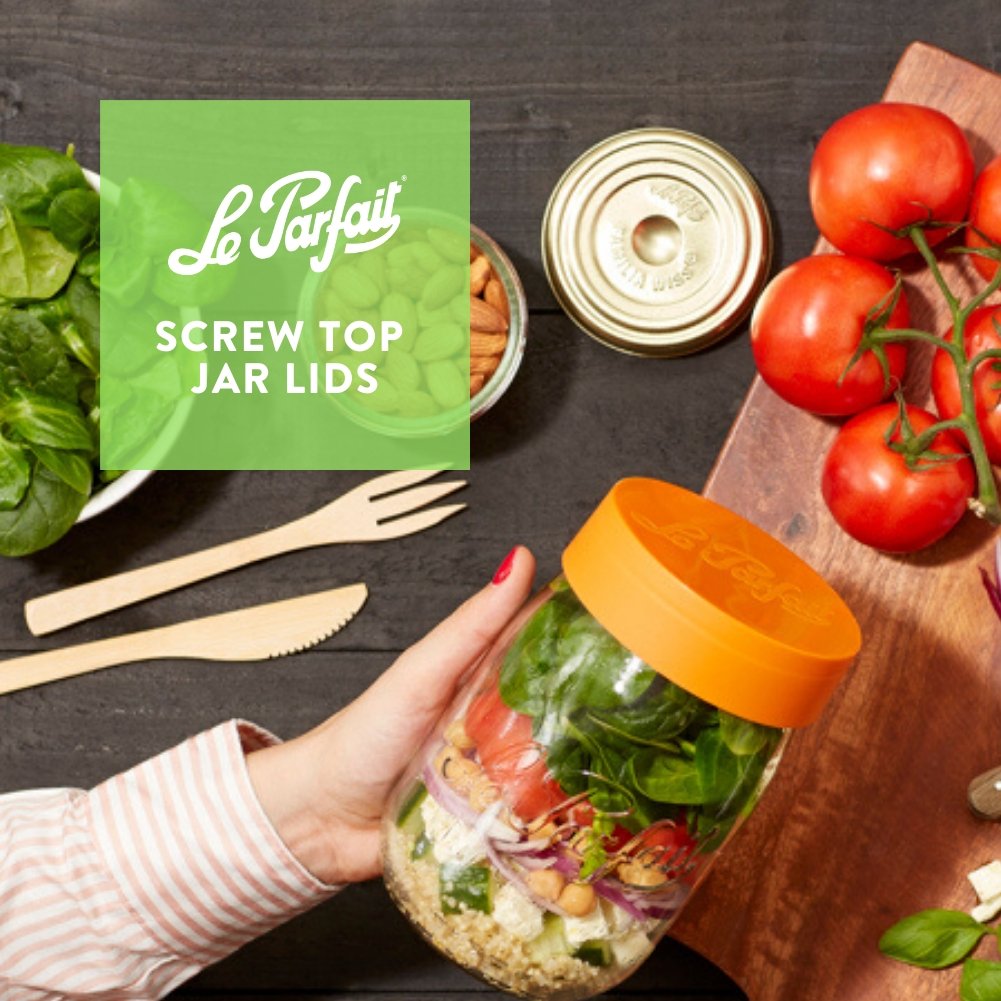 Le Parfait Screw Top Jar Lids, Colorful Plastic and Metal Replacement Lids