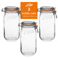 Le Parfait Super Jars, French Glass Canning Jars with Stainless Wire-Bail Clamp Lid