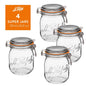 Le Parfait Super Jars, French Glass Canning Jars with Stainless Wire-Bail Clamp Lid
