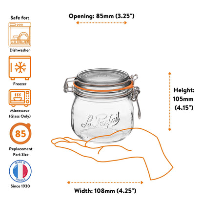 Le Parfait Super Jars, French Glass Canning Jars with Stainless Wire-Bail Clamp Lid