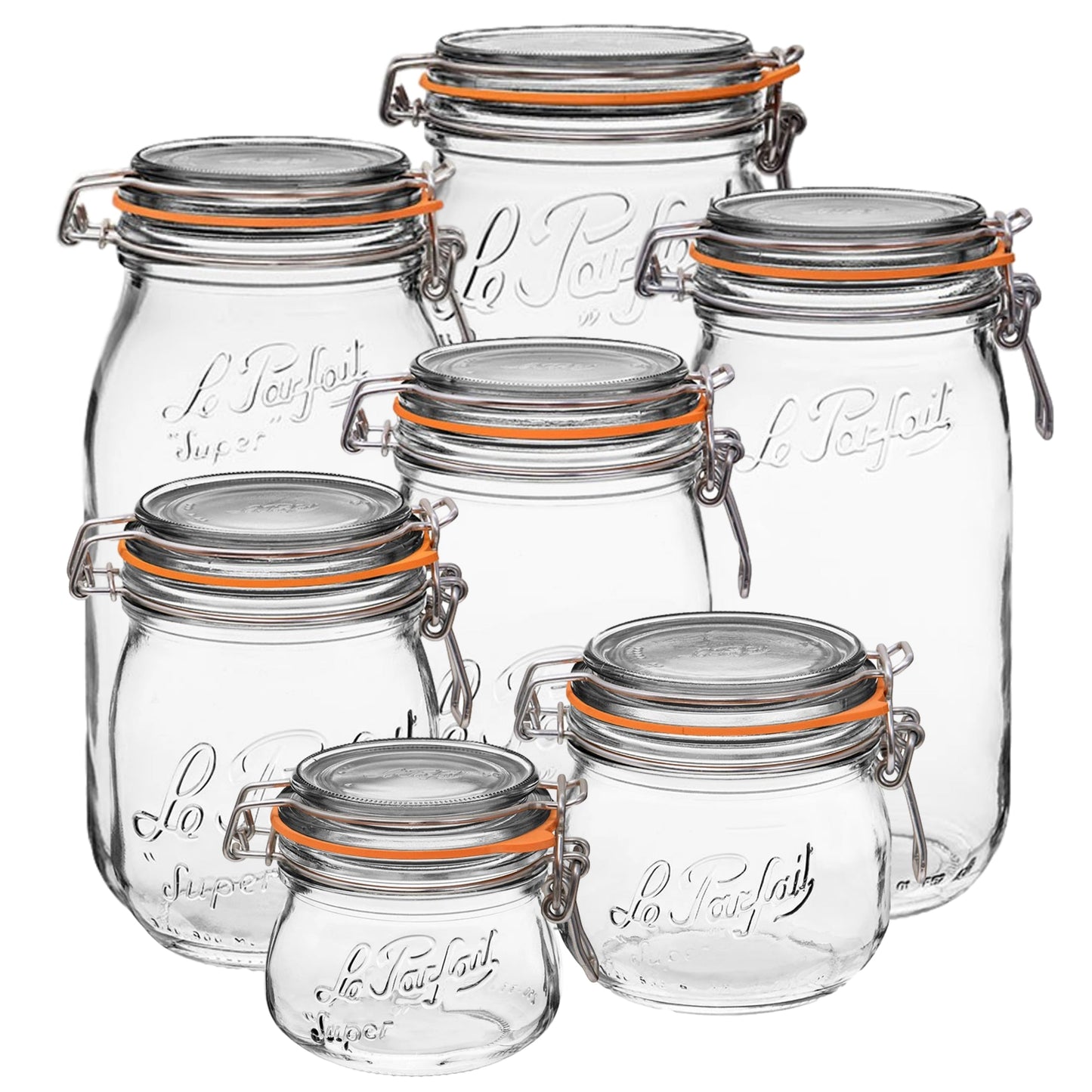 Le Parfait Super Jars, French Glass Canning Jars with Stainless Wire-Bail Clamp Lid