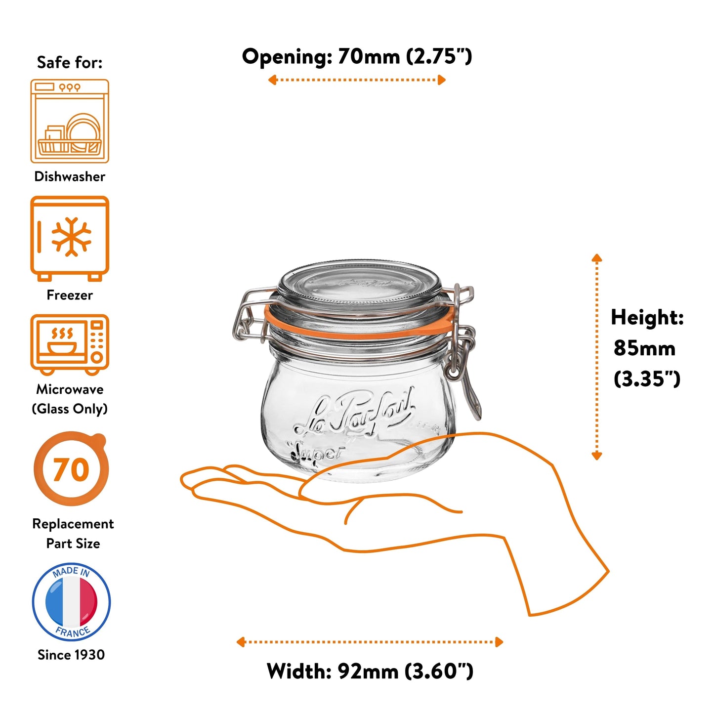 Le Parfait Super Jars, French Glass Canning Jars with Stainless Wire-Bail Clamp Lid