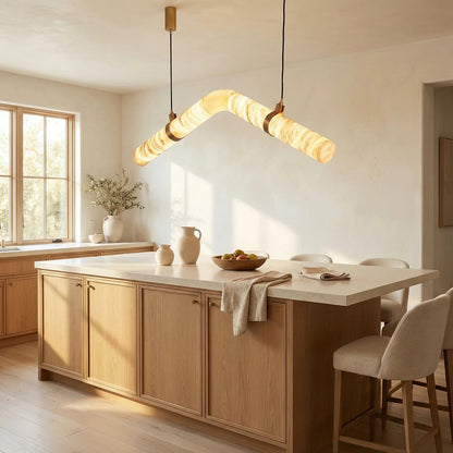 Linear Geometry Wave Alabaster Chandelier