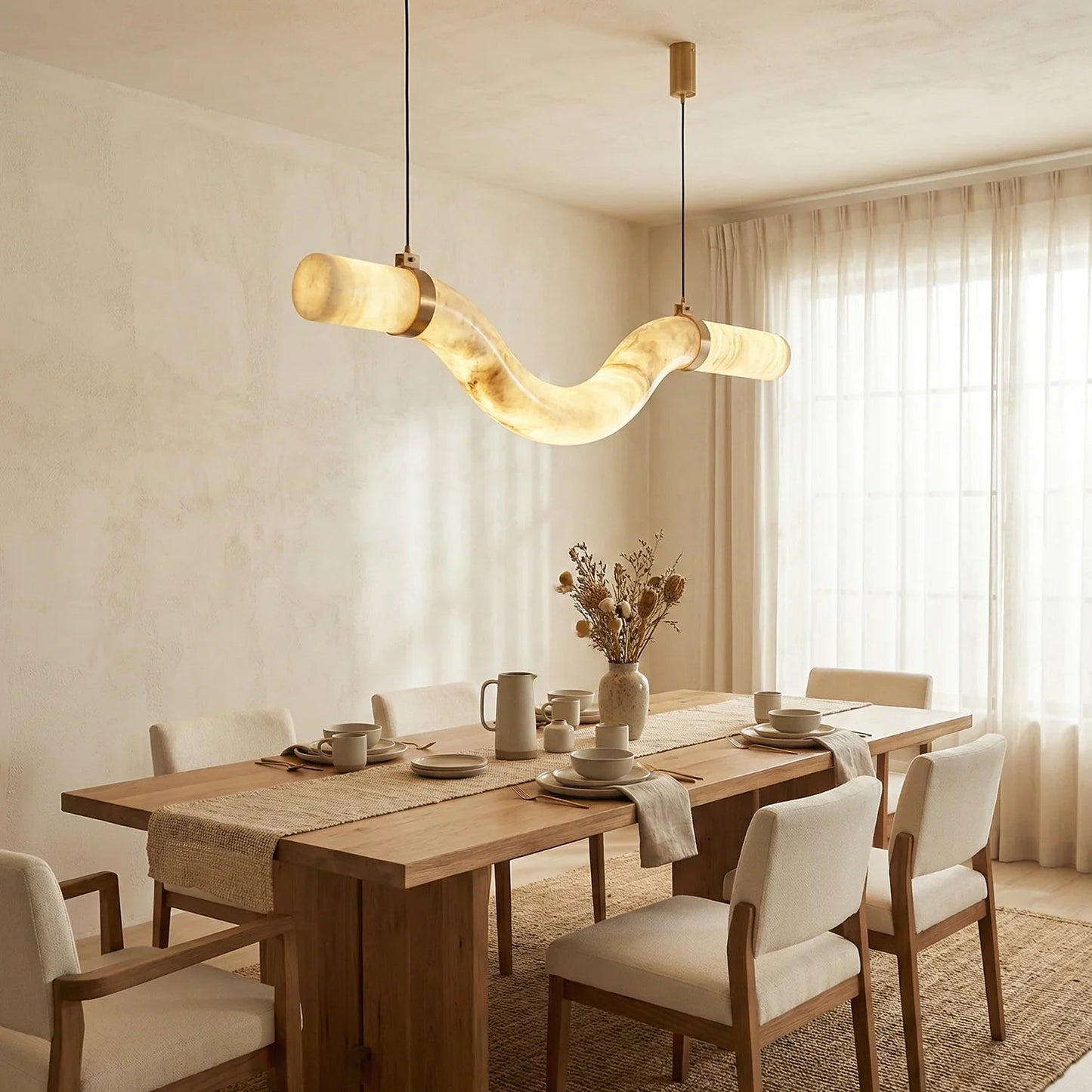 Linear Geometry Wave Alabaster Chandelier