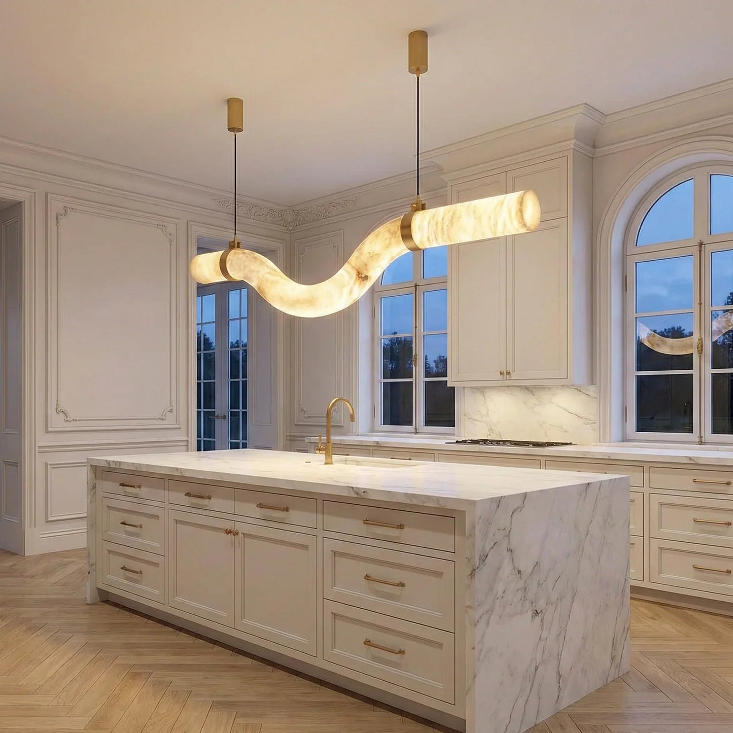 Linear Geometry Wave Alabaster Chandelier