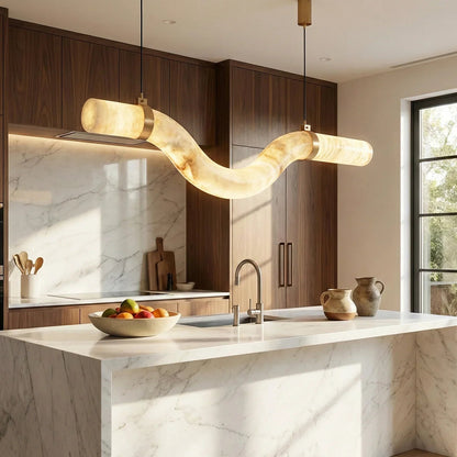 Linear Geometry Wave Alabaster Chandelier
