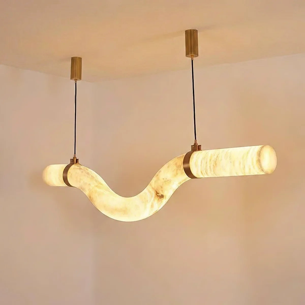 Linear Geometry Wave Alabaster Chandelier