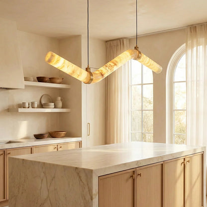 Linear Geometry Wave Alabaster Chandelier