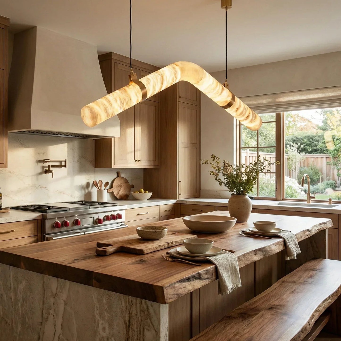 Linear Geometry Wave Alabaster Chandelier