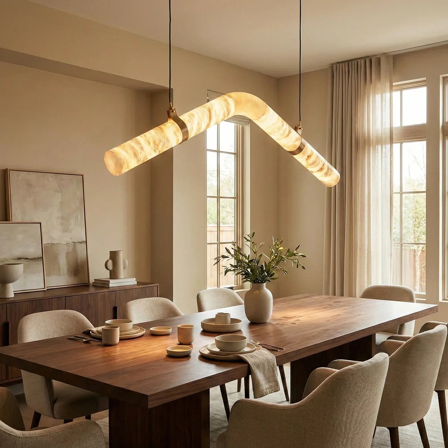 Linear Geometry Wave Alabaster Chandelier