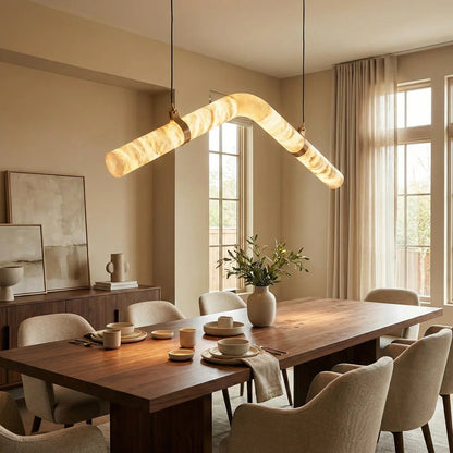 Linear Geometry Wave Alabaster Chandelier