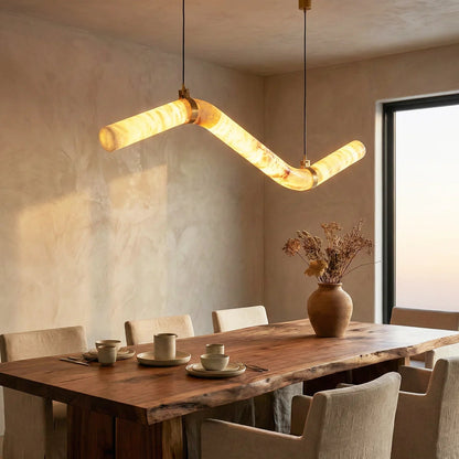 Linear Geometry Wave Alabaster Chandelier