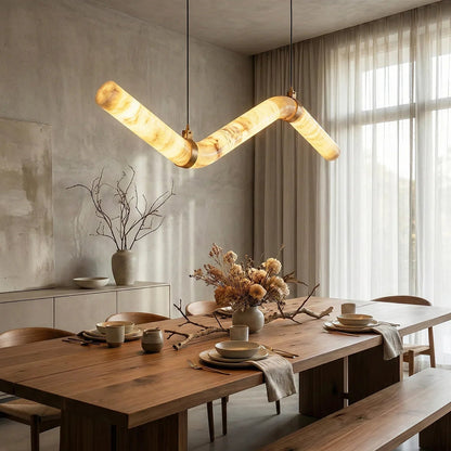 Linear Geometry Wave Alabaster Chandelier