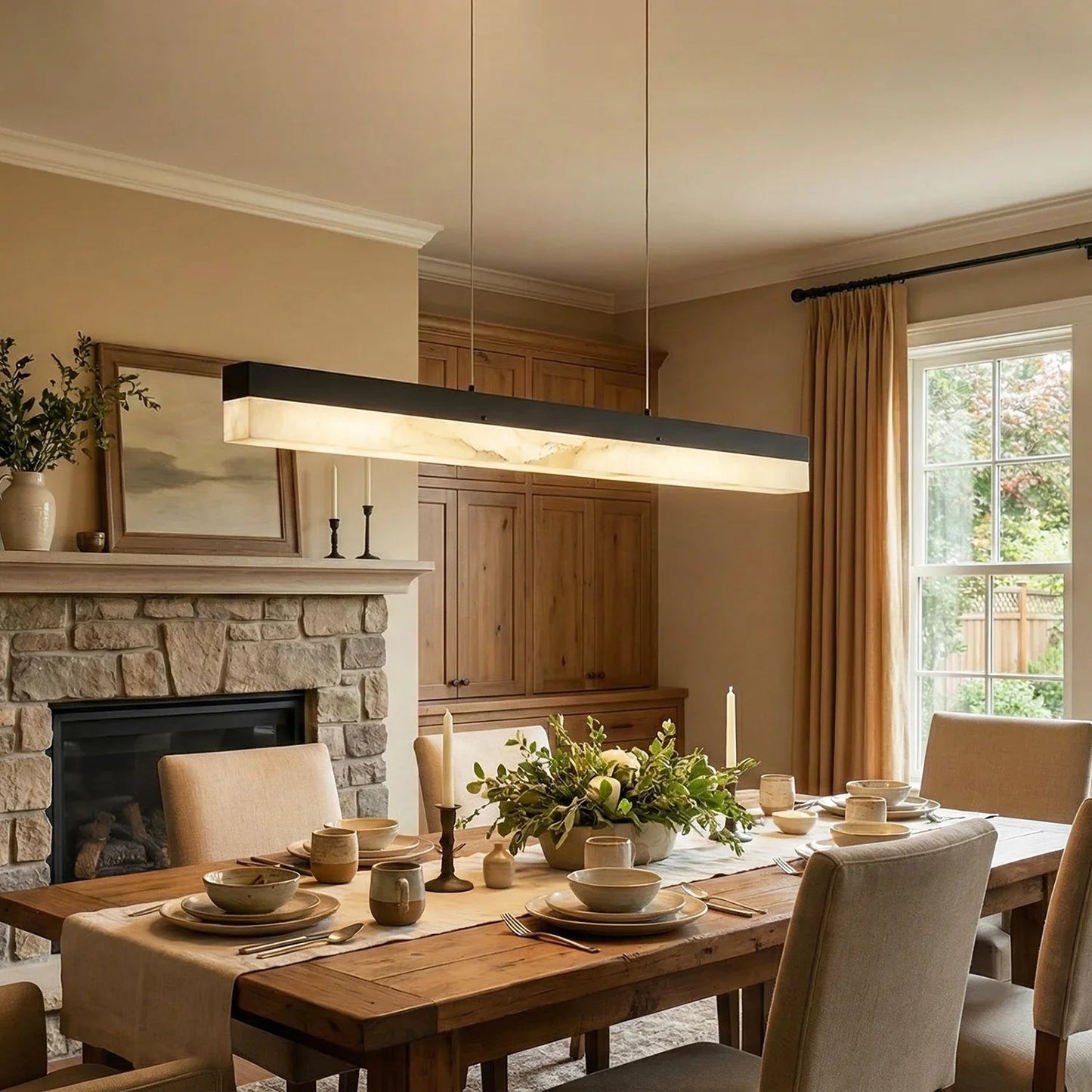 Linear Rectangular Alabaster Pendant Light