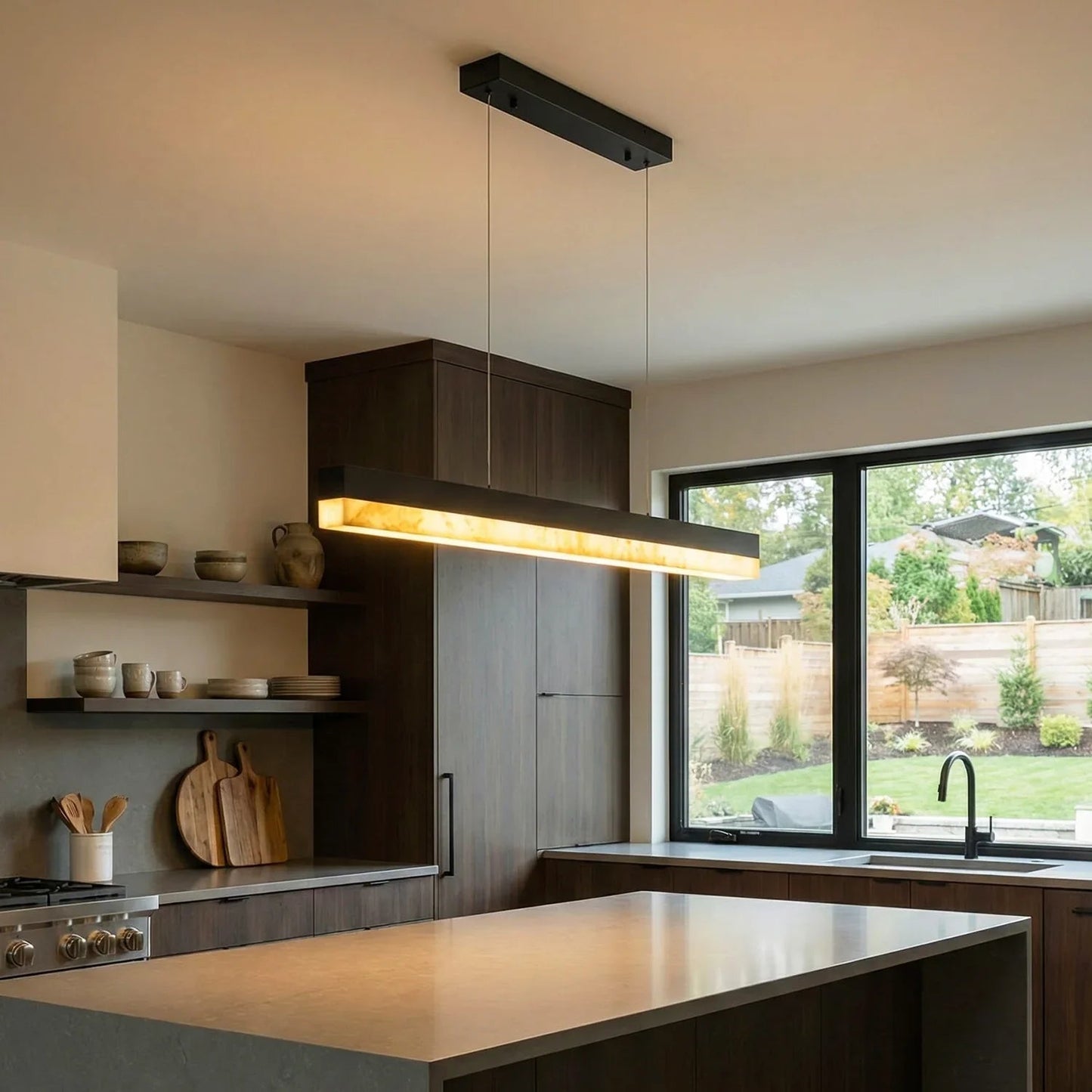 Linear Rectangular Alabaster Pendant Light